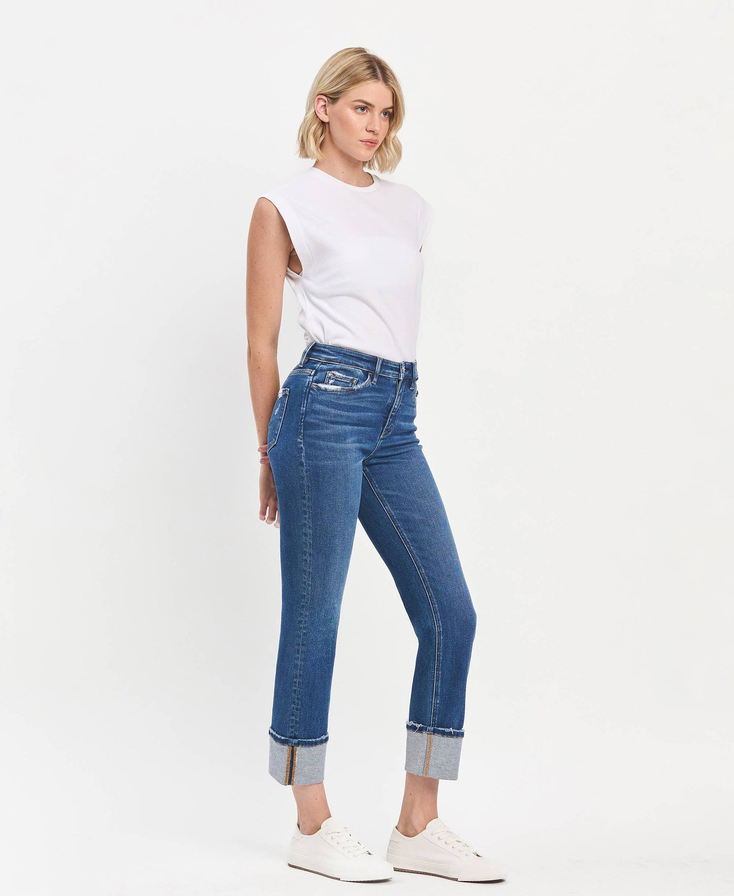 VERVET HIGH RISE CUFFED SLIM STRAIGHT JEANS
