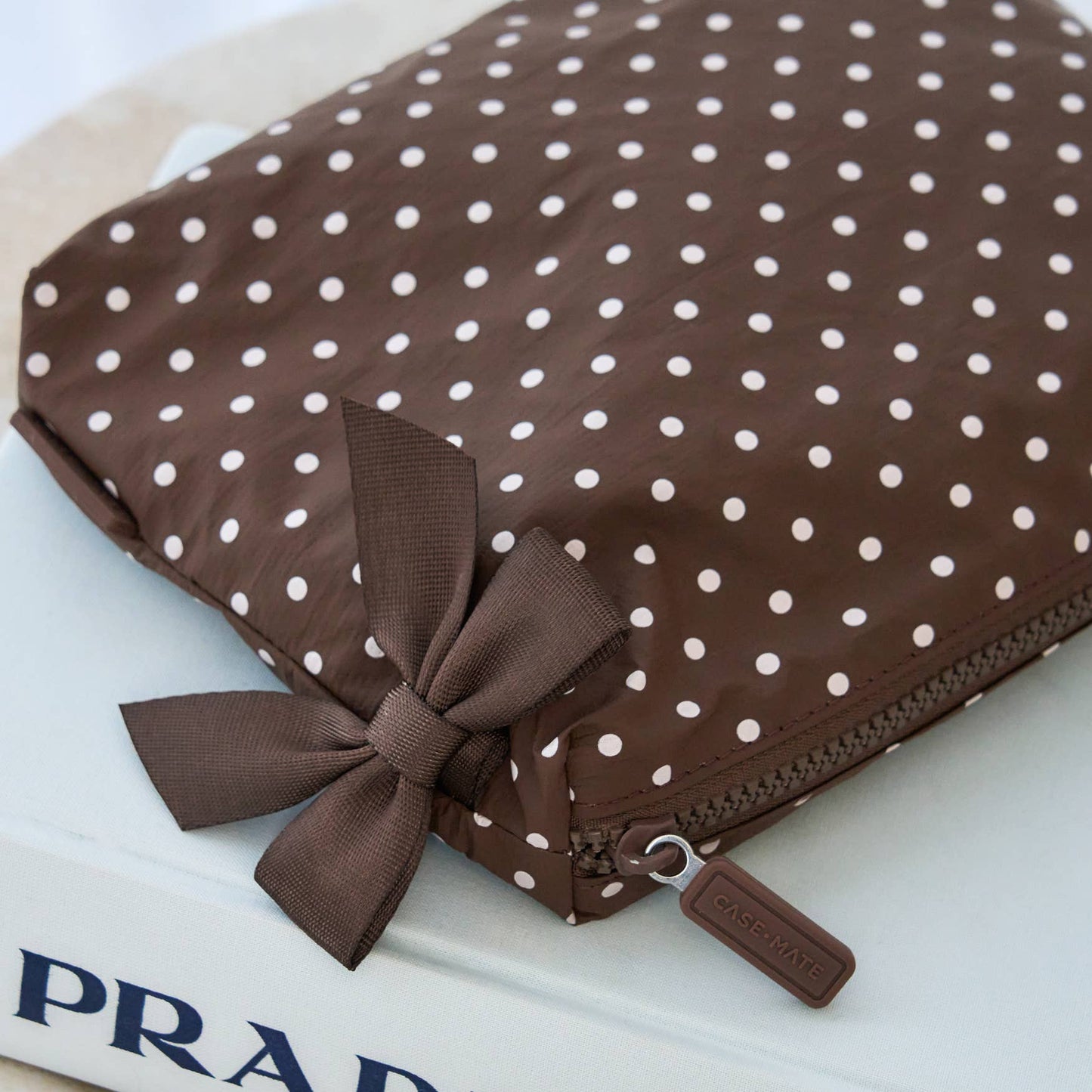 Case-Mate Espresso Polka Dot Bow Crinkle Makeup Bag