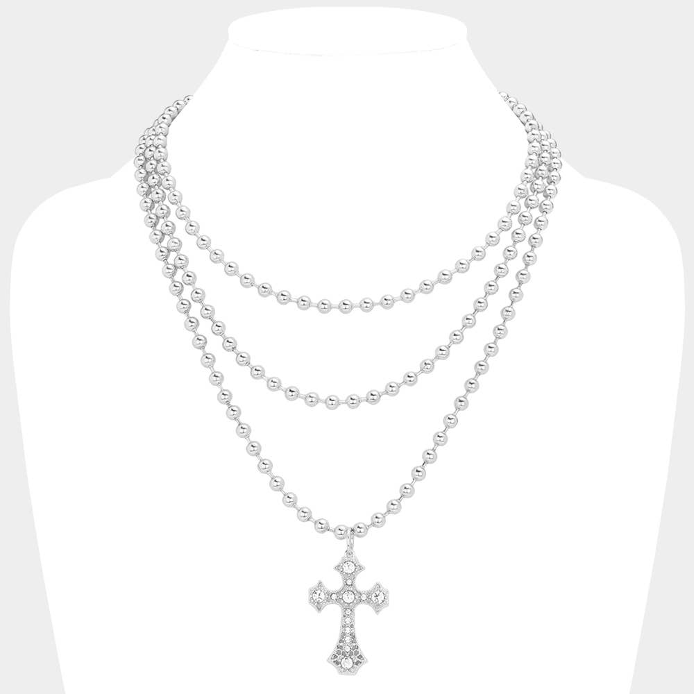 SECRET BOX_Stone Cross Pendant Bubble Chain Necklace