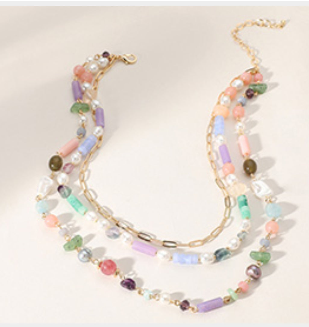 Multi Stone 3 Layered Necklace