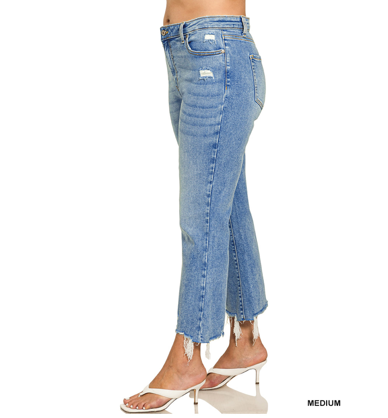 ZENANA PLUS KICK CROP FLARE DENIM JEANS