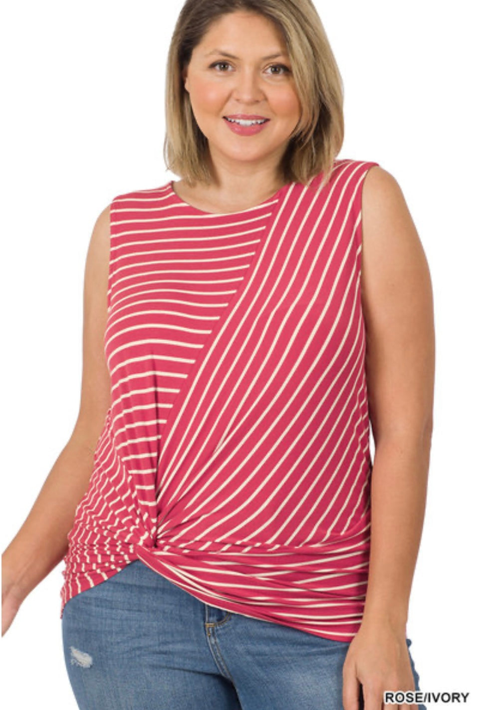 PLUS STRIPED KNOT-FRONT SLEEVELESS TOP