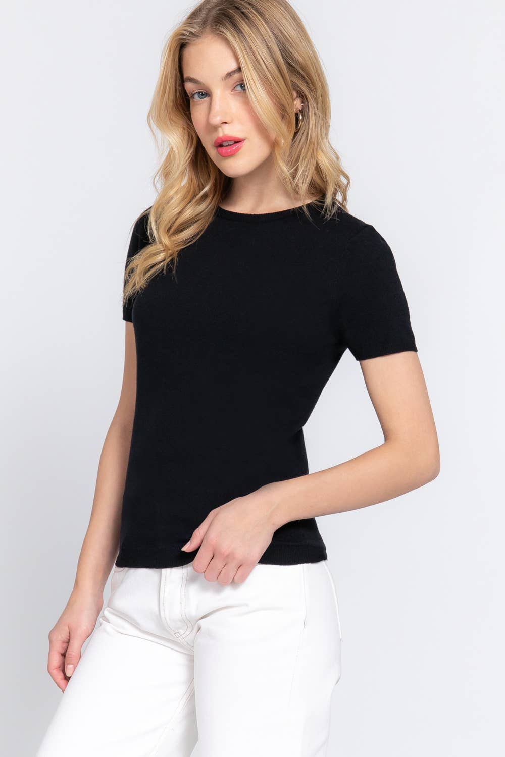 Short Sleeve Round Neck Basic Spring Sweater
