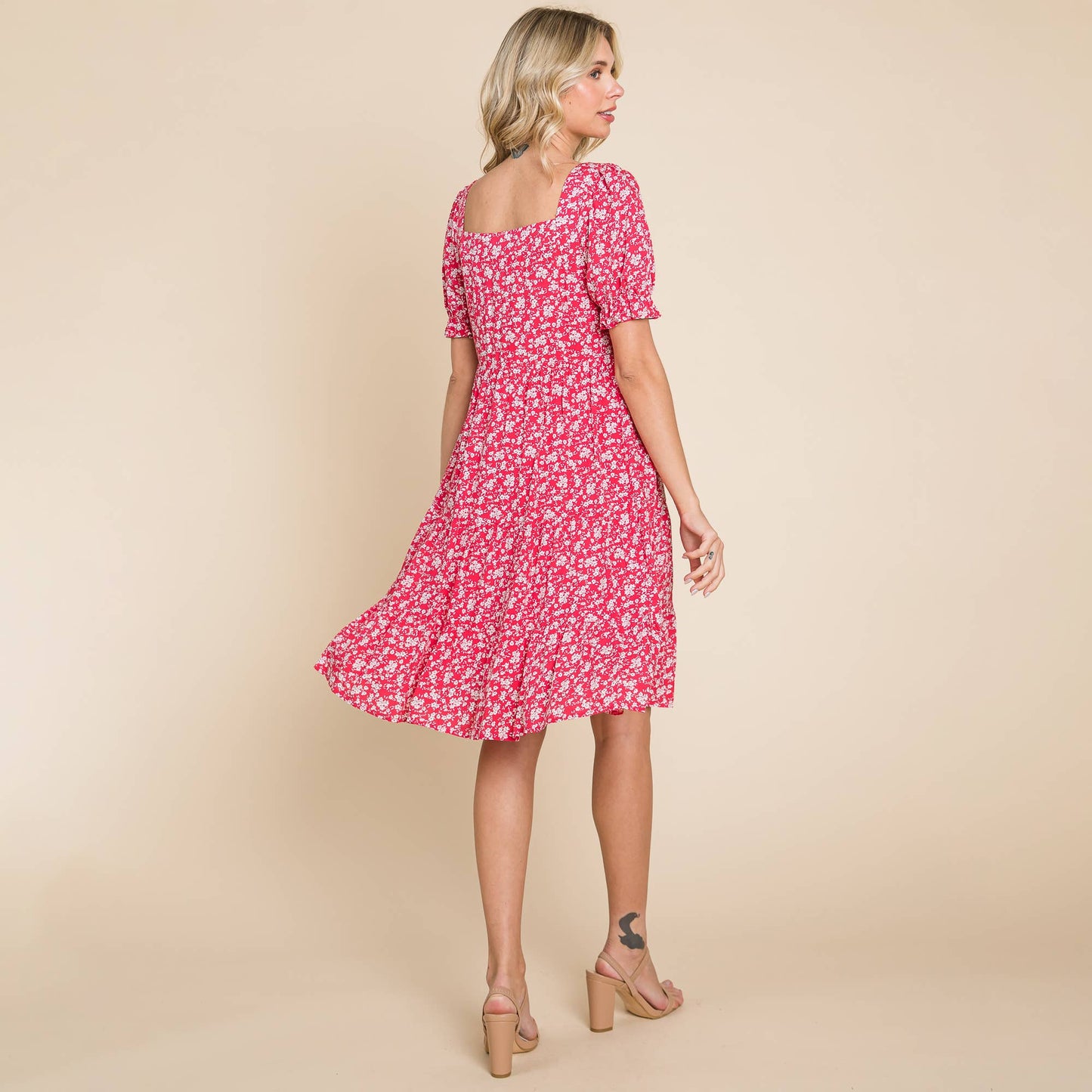 Floral Printed Square Neck Layered Dress