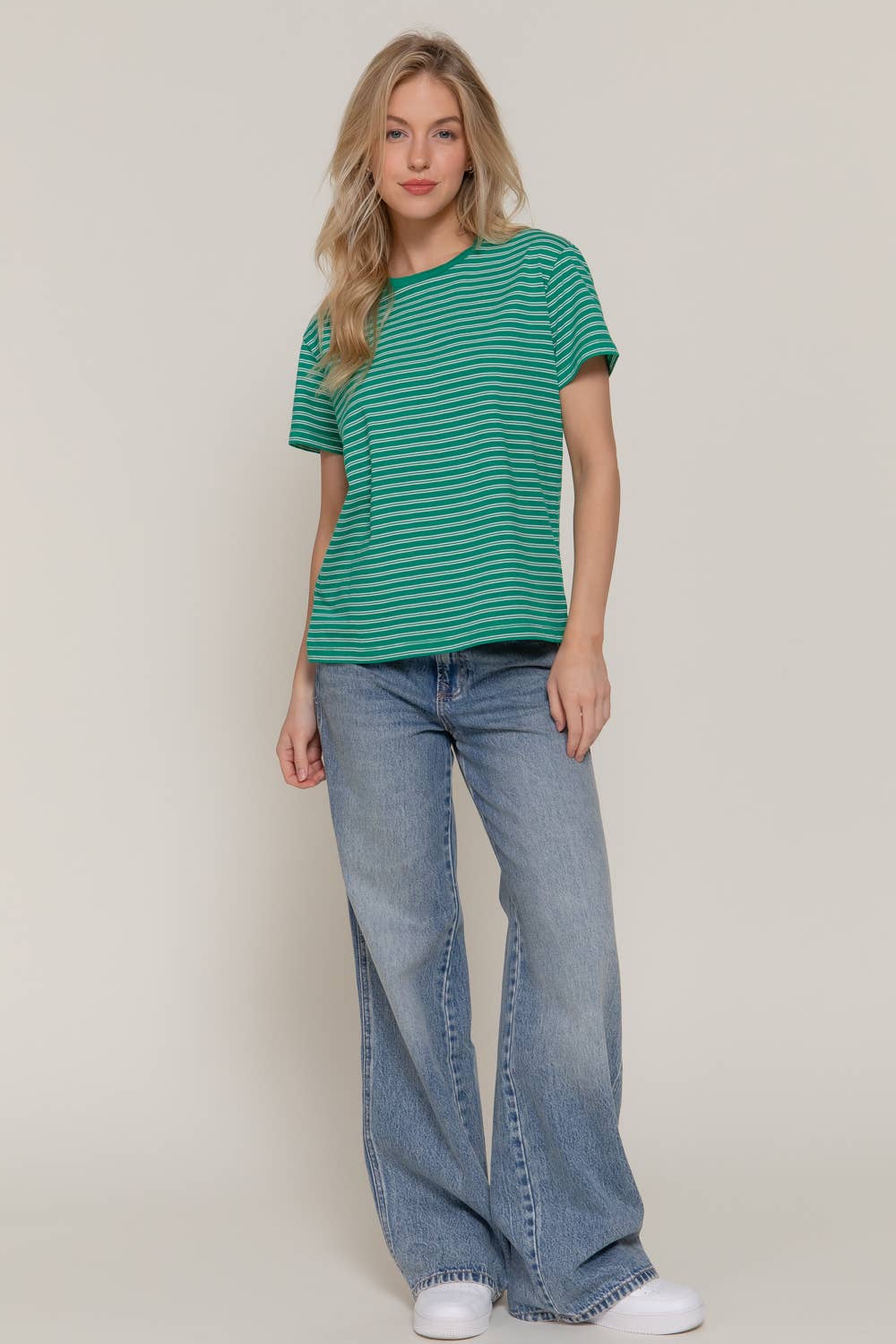 Short Sleeve Round Neck Y/D Stripe Tee