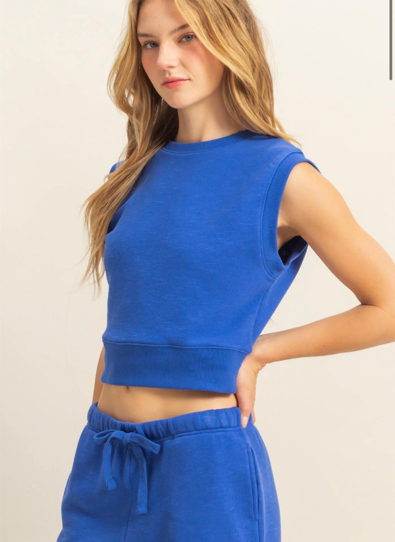 Fitted Banded Waist Sleeveless Crop Top and Elasticized Waist Flowy Shorts Set