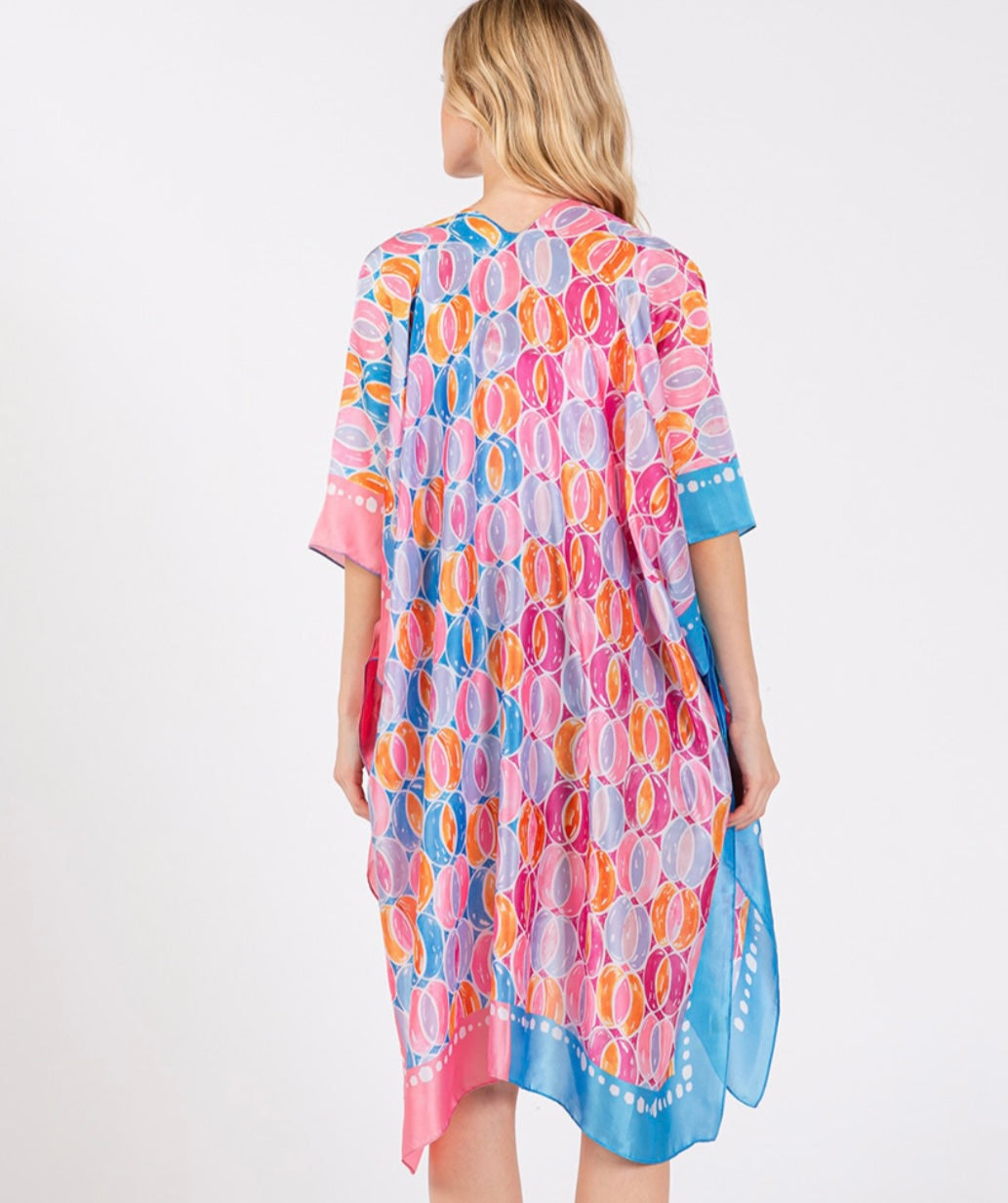 Two Tone Trim Abstract Print Silky Feel Kimono