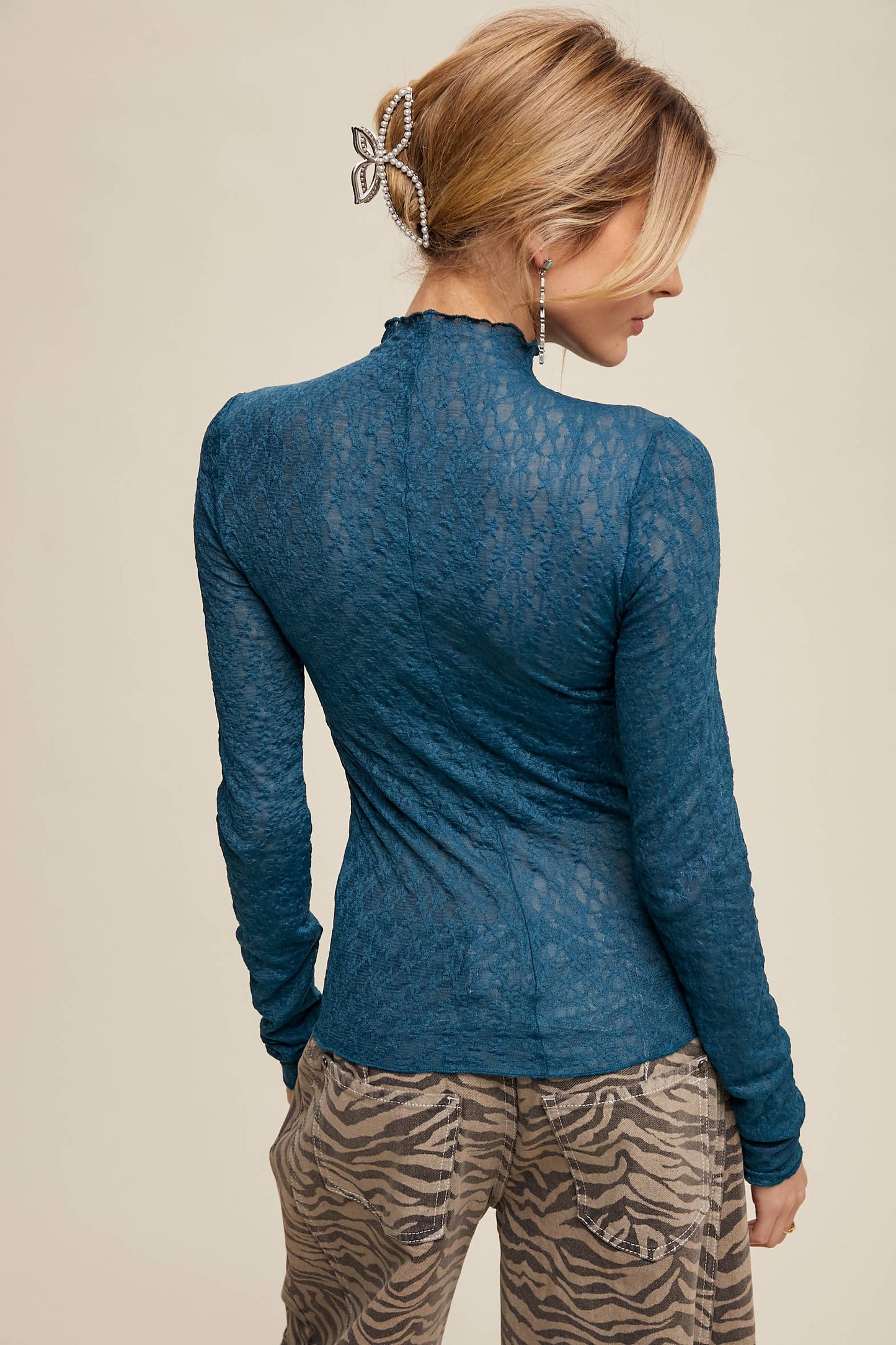 Lace Sheer High-Neck Layering Top