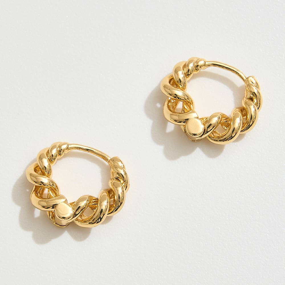 14K Gold Dipped Twisted Huggie Hoop Earrings: Gold