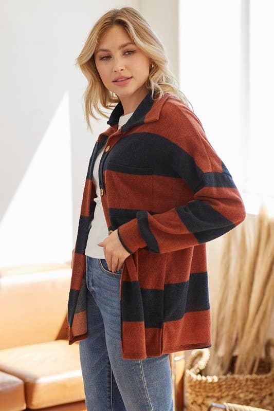 Rust and Navy Stripe Shacket