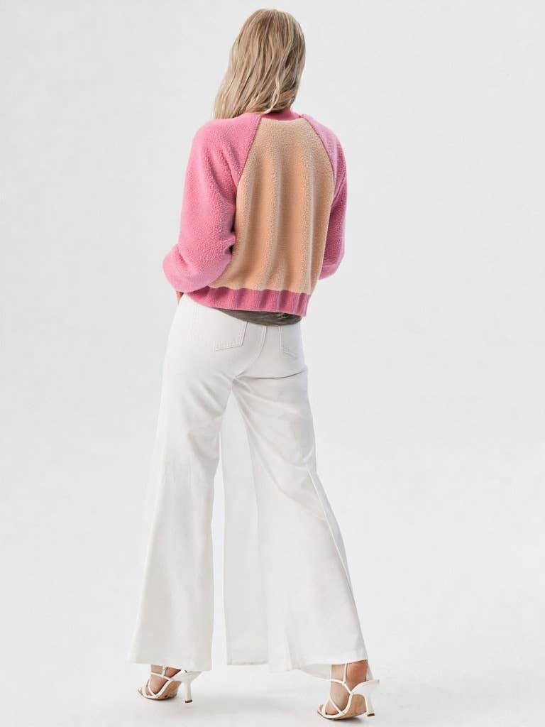 Raglan Sleeve Oversized Color Block Fleece Jacket