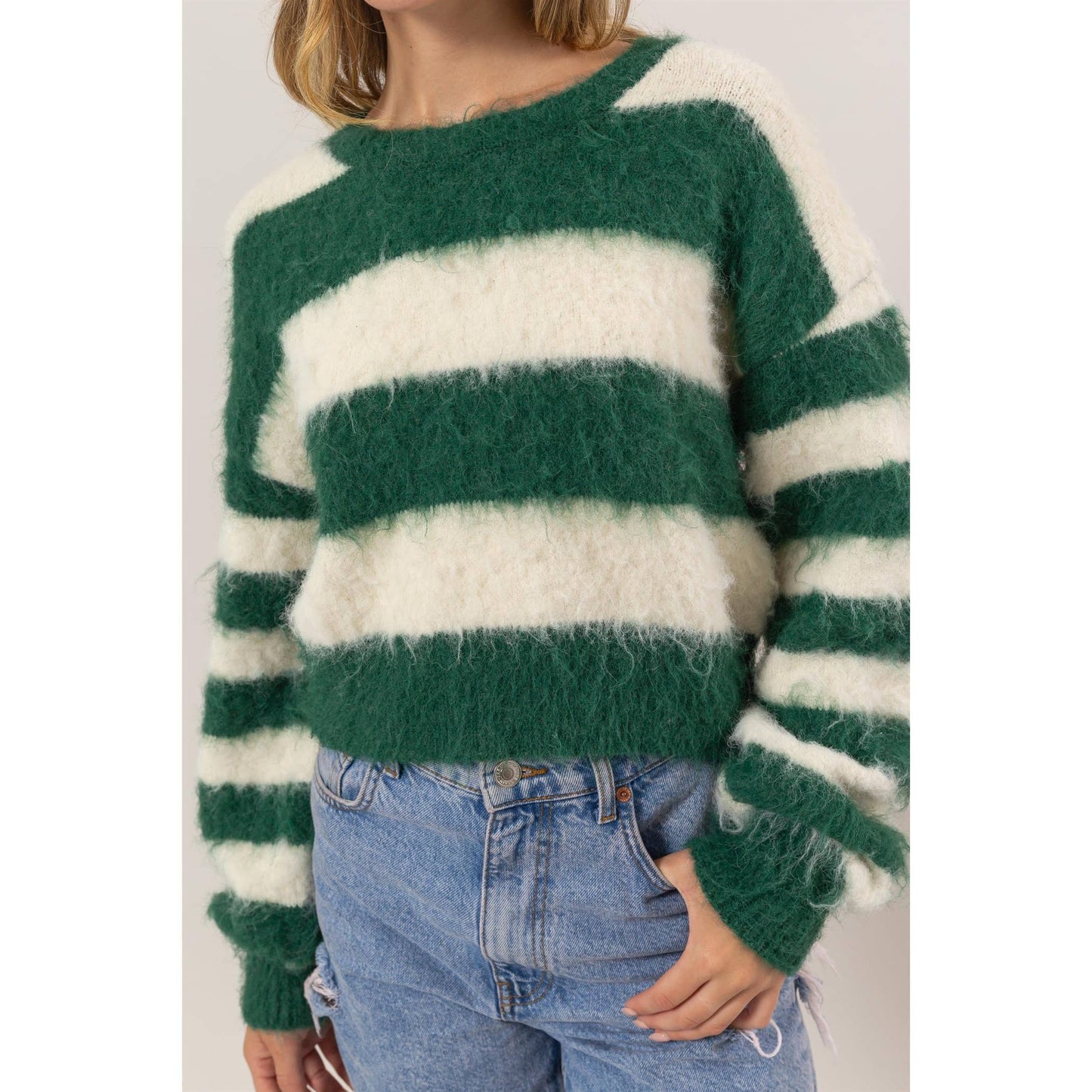 Striped Wool Blend Cropped Sweater