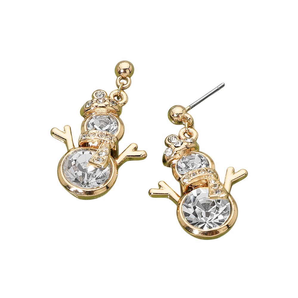 Crystal Snowman Charm Drop Dangle Earrings: AB,Clear