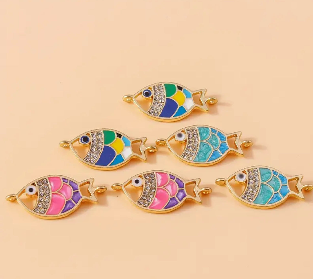 TCB Mosaic and Rhinestone Fish Charms