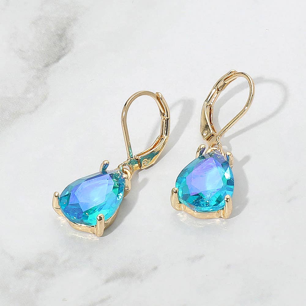 Teardrop Glass Stone Drop Dangle Earrings: Black