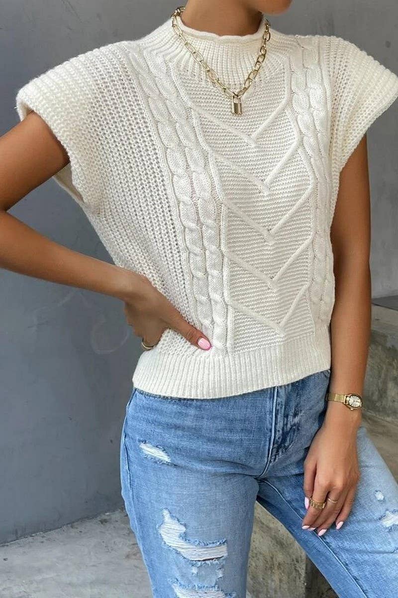 SOLID COLOR CASUAL TWISTED HIGH COLLAR VEST