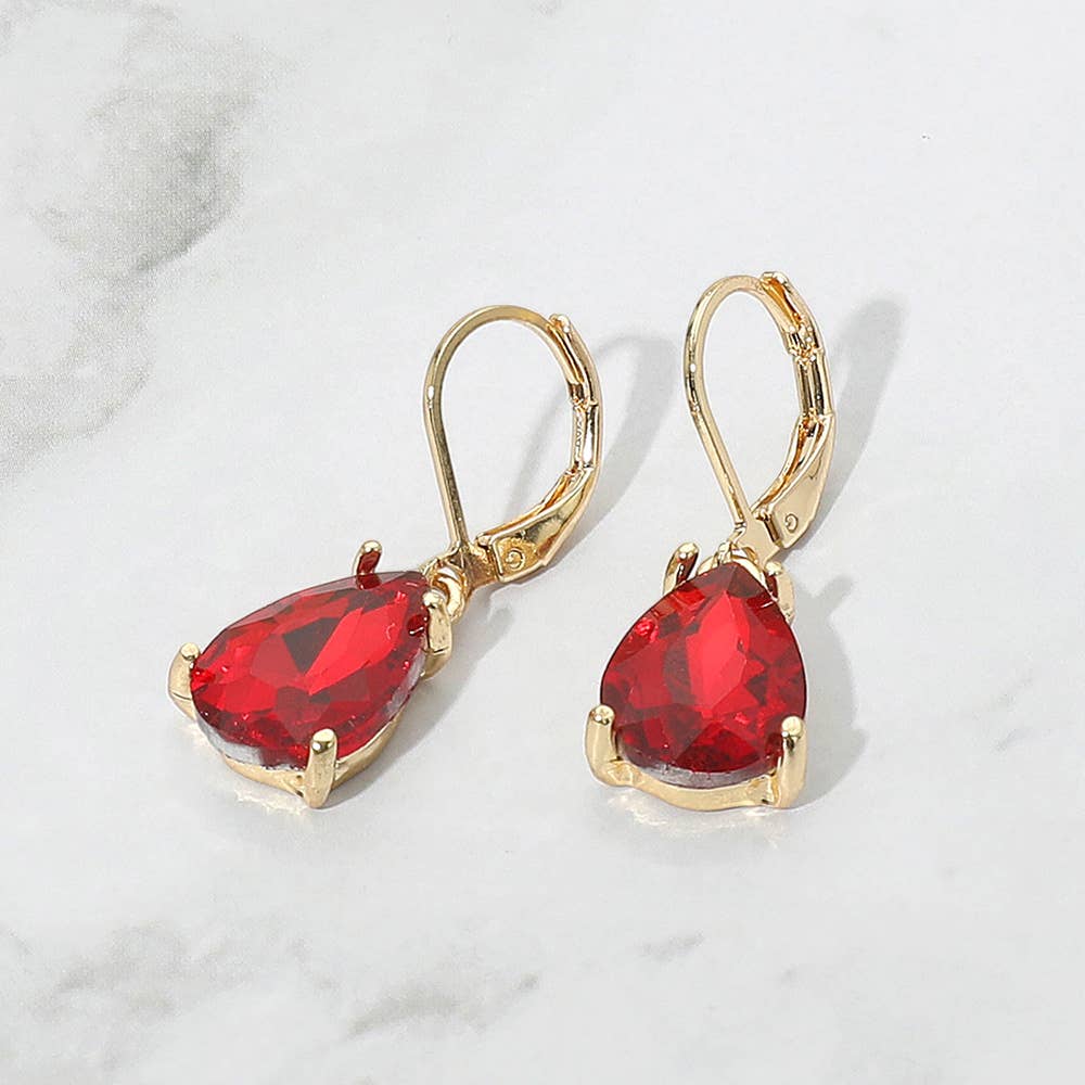 Teardrop Glass Stone Drop Dangle Earrings: Black
