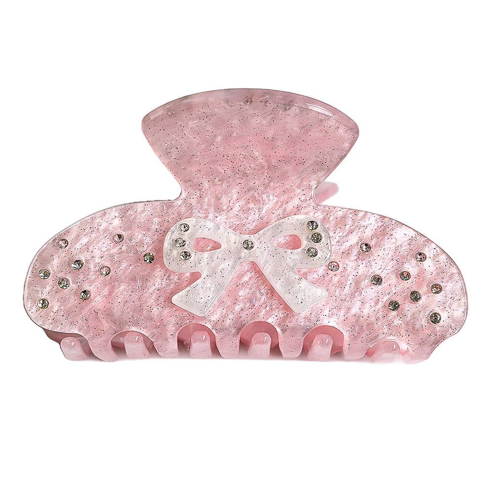 Sweet Bow & Rhinestone Embellished Hair Claw
