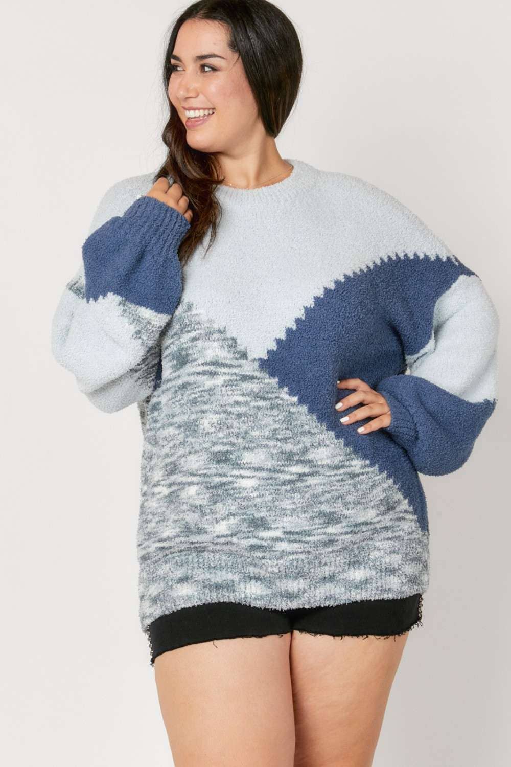 PLUS PRINTED ROUND NECK SWEATER