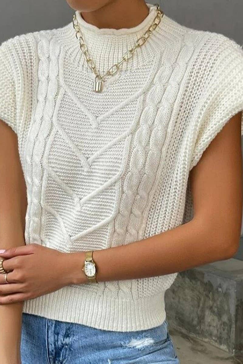 SOLID COLOR CASUAL TWISTED HIGH COLLAR VEST