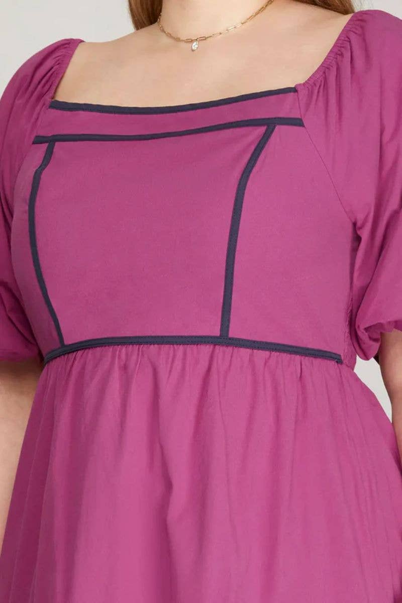 PLUS SQUARE NECKLINE AND CHARMING PUFF SLEEVES: MAGENTA