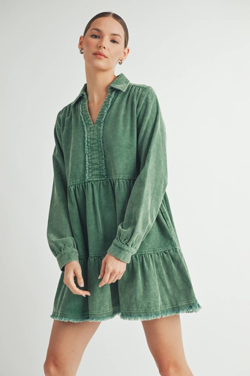 Mineral Wash Corduroy Tiered Dress