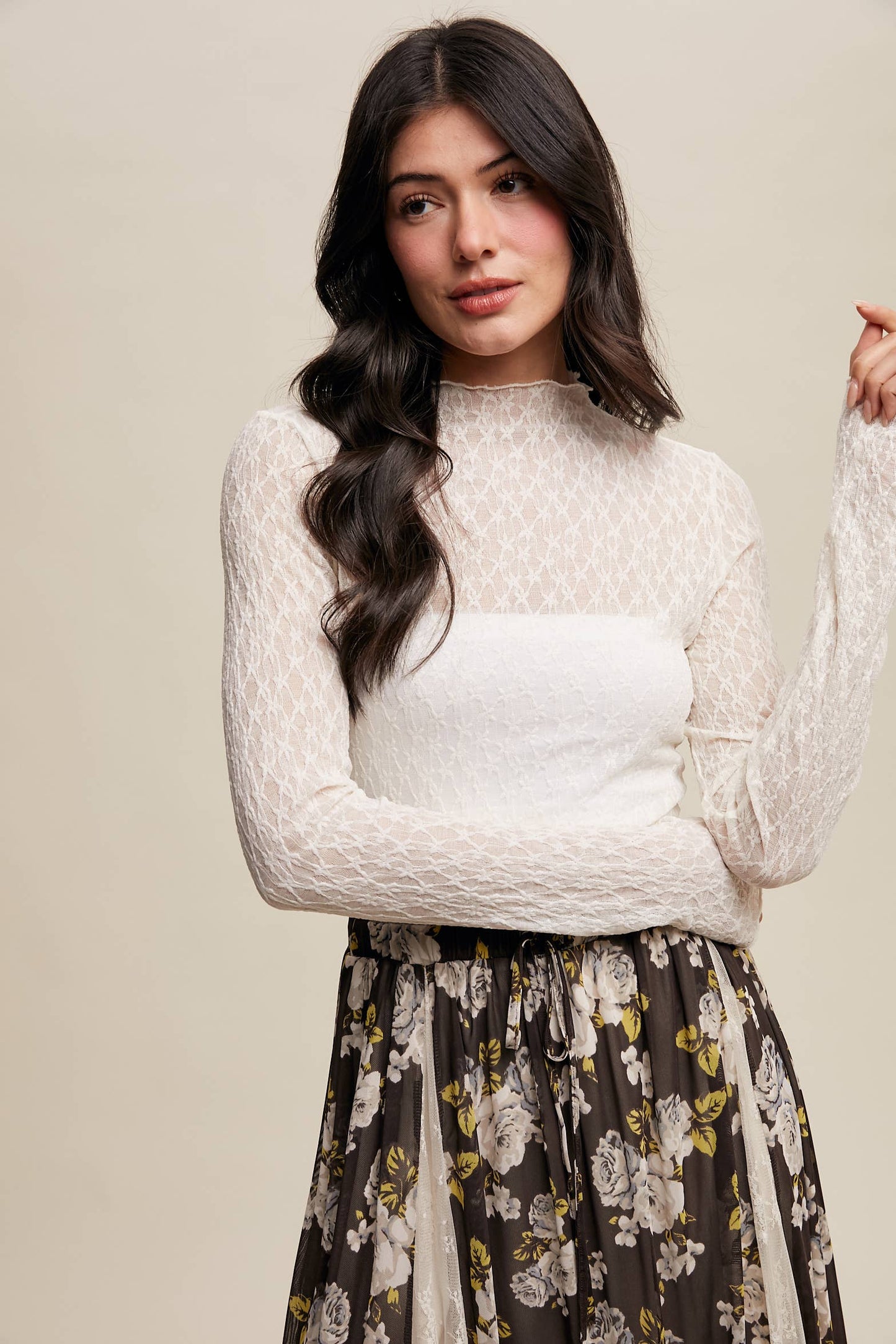 Lace Sheer High-Neck Layering Top