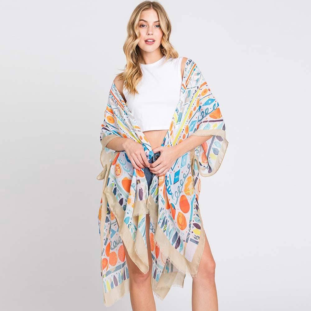 Watercolor Boho Geometric Print Kimono