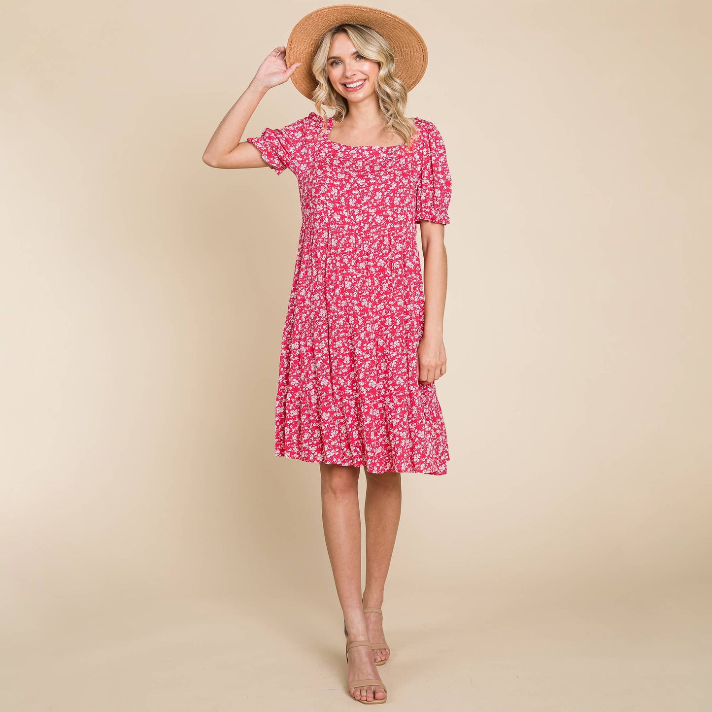 Floral Printed Square Neck Layered Dress