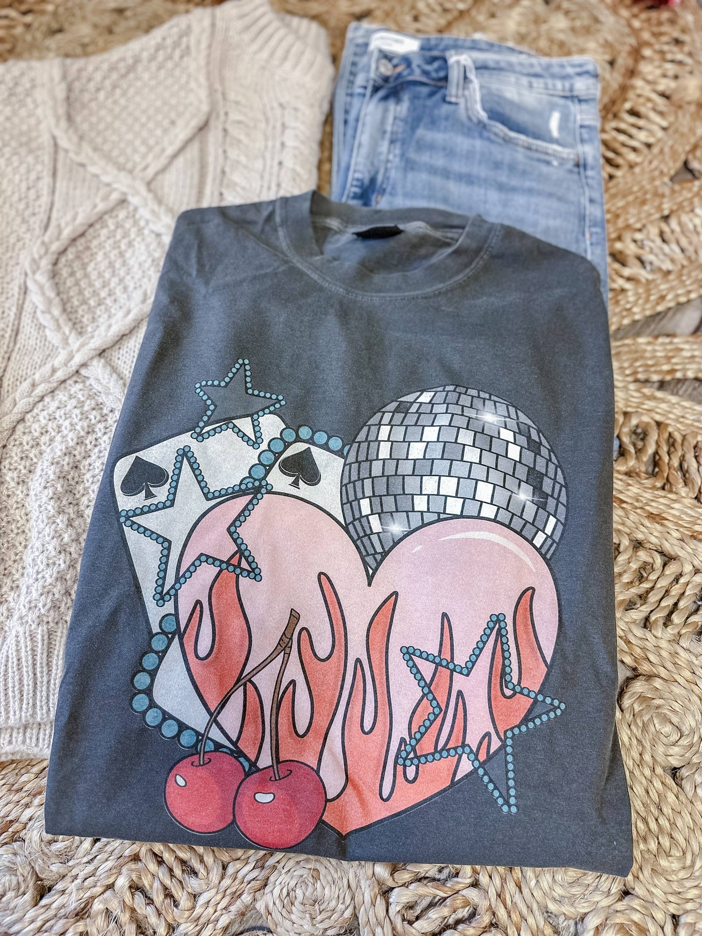 Western Heart Cards Disco Comfort Colors Graphic Tee