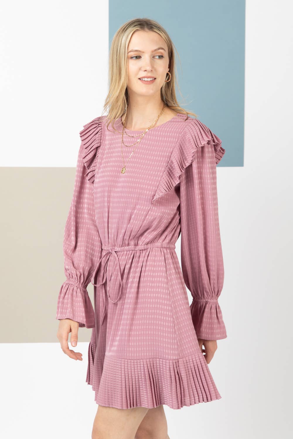 Shoulder Ruffle Detail Satin Mini Dress MAUVE