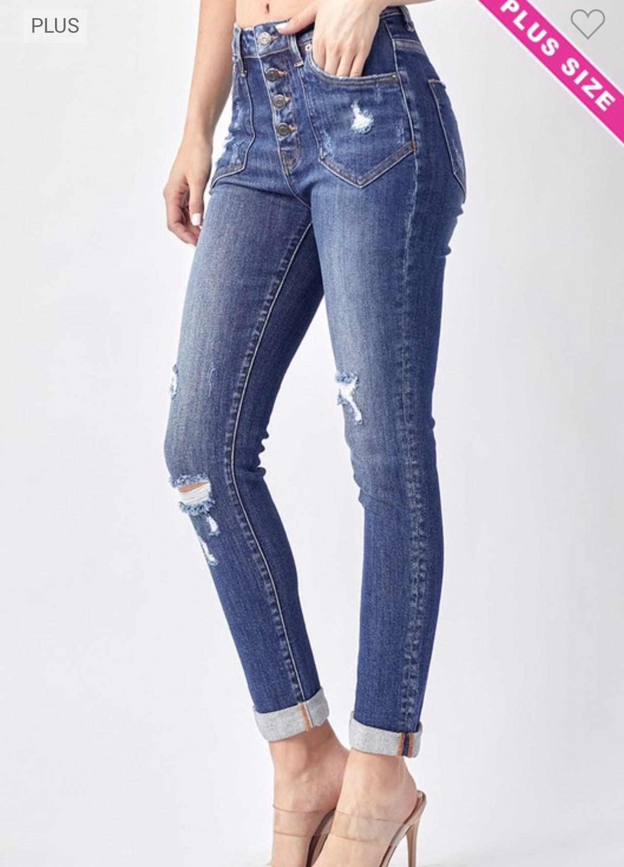 Risen Plus HR Button Fly Roll Up Skinny