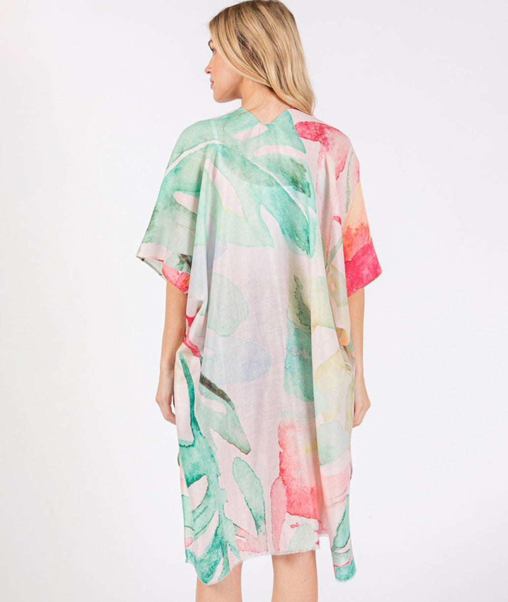 Watercolor Leaves Print Kimono