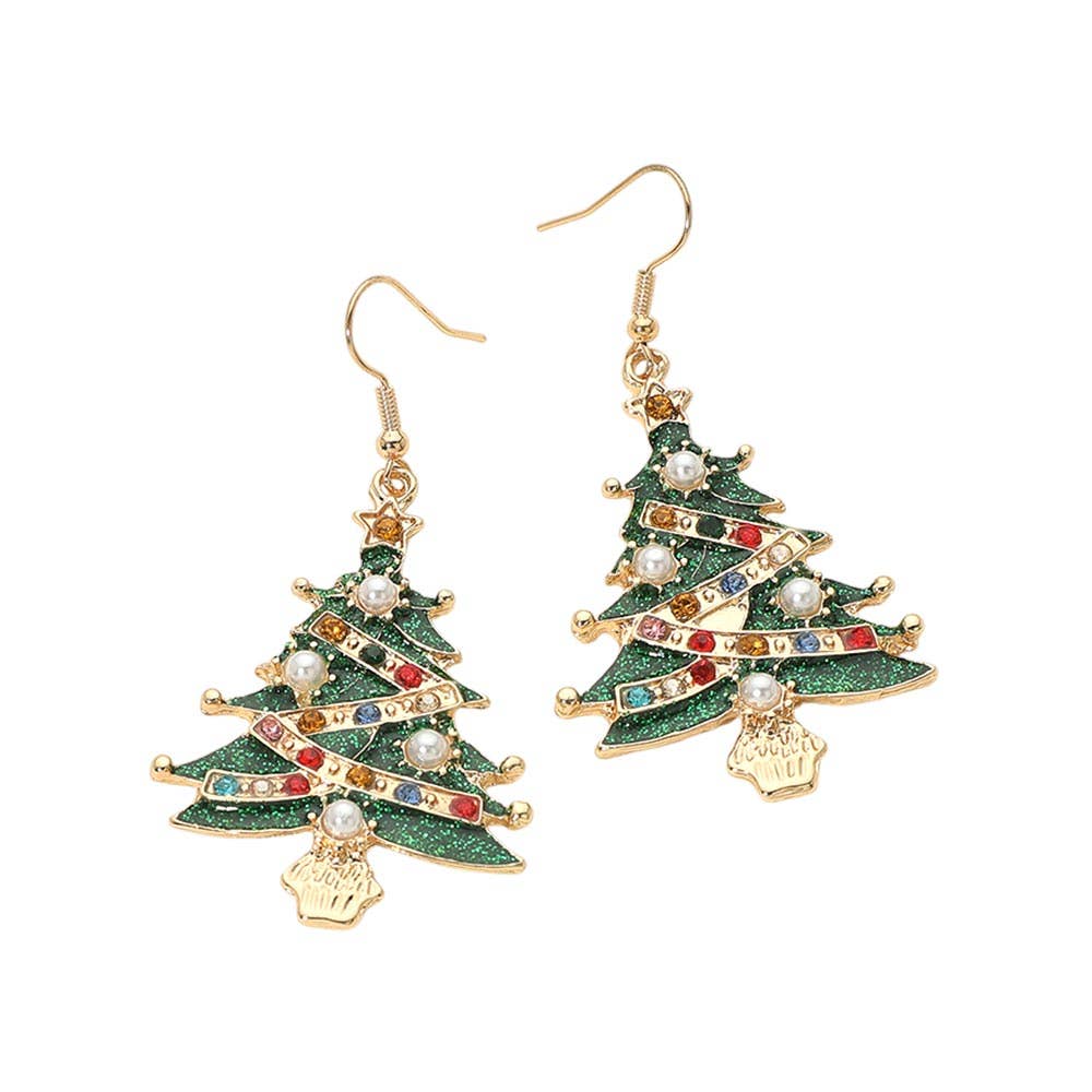 Festive Christmas Tree Charm Drop Dangle Earrings