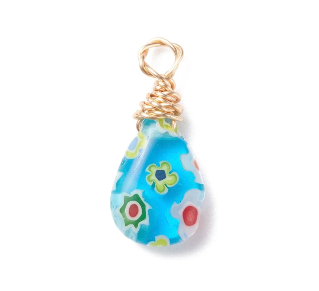 TCB Gold Assorted Floral Millefiori Glass Charm