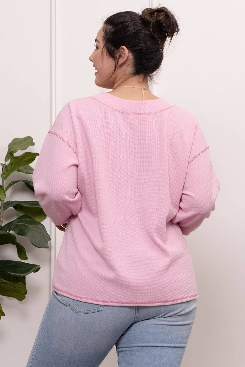 PLUS 3/4 SLEEVE KNIT TOP: PINK