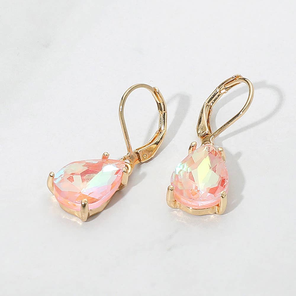 Teardrop Glass Stone Drop Dangle Earrings: Black