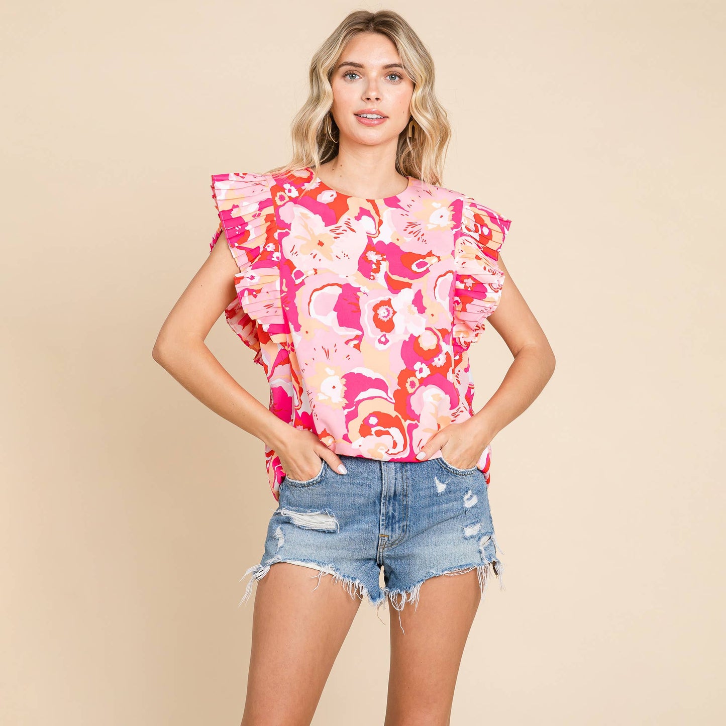 Floral Double Layered Ruffled Top