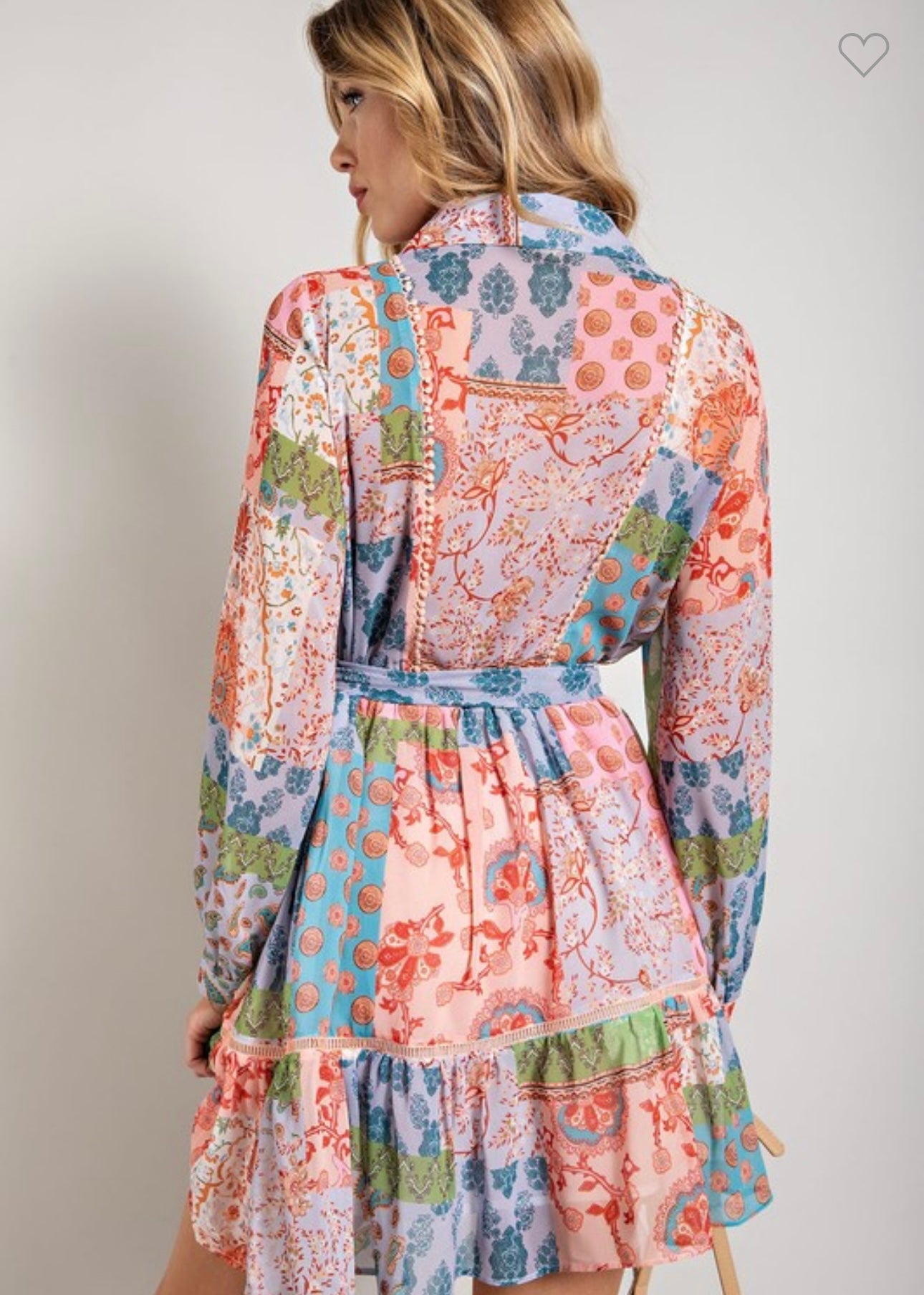 FLOWER PRINT LONG SLEEVE SHIRT DRESS