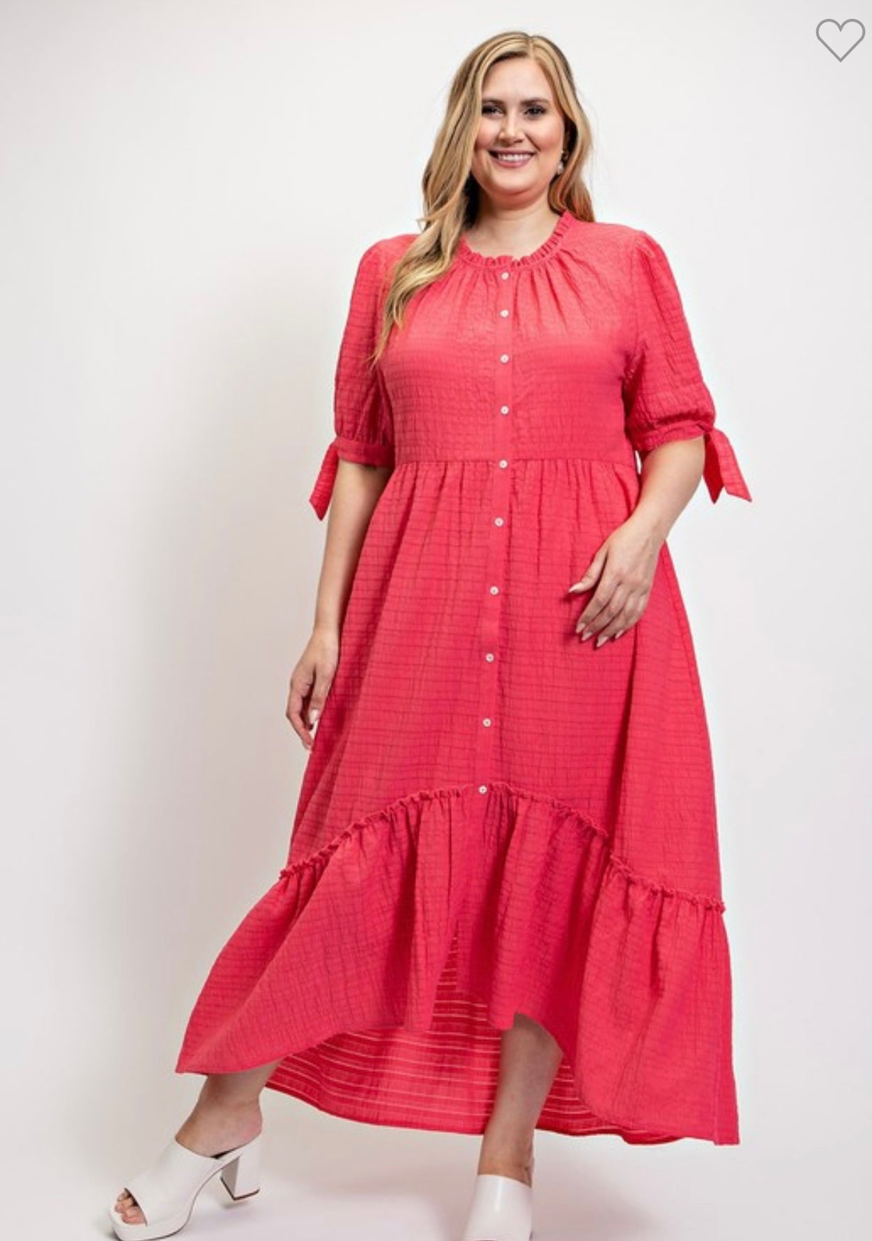 Plus Textured Button Down High-Low Maxi Dress