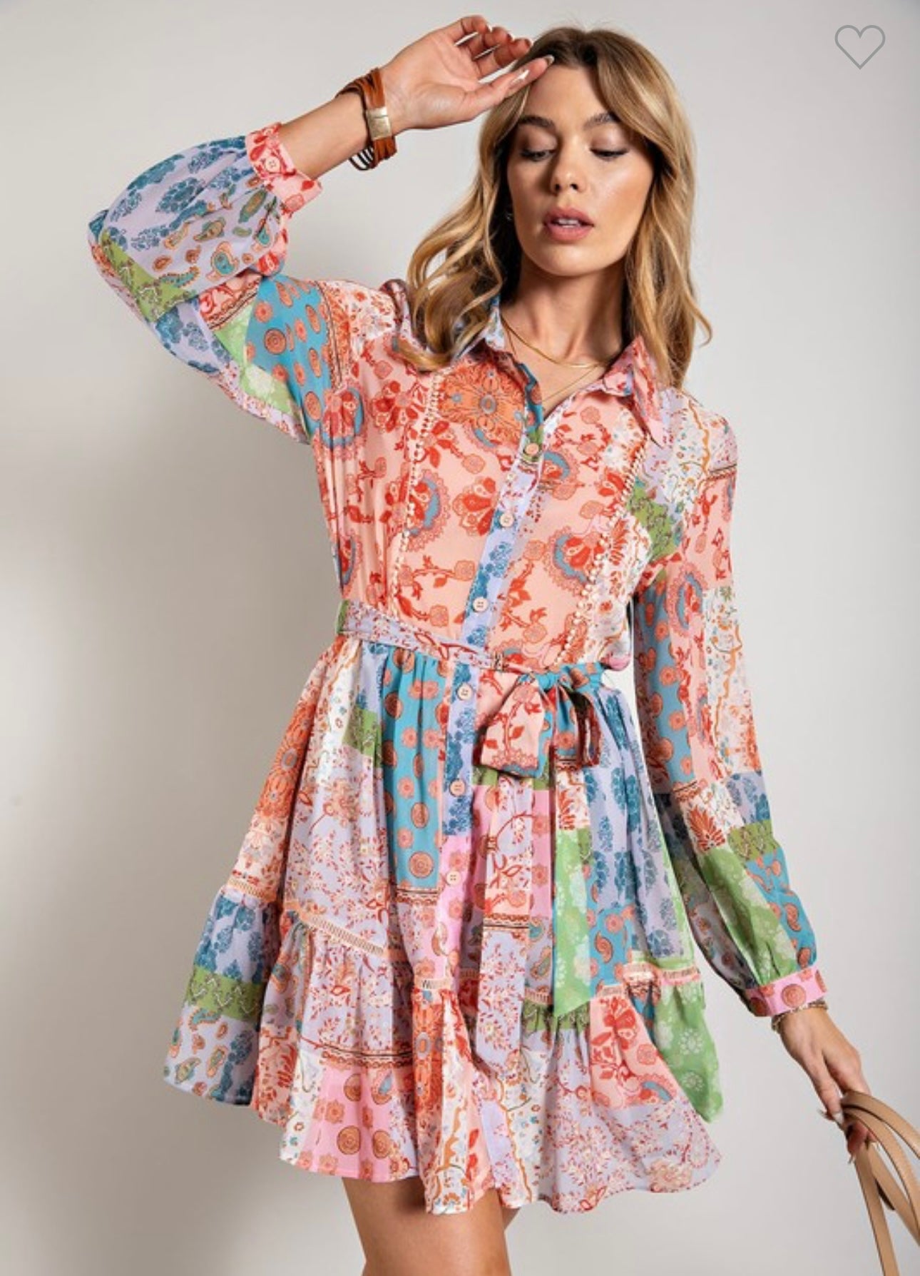 FLOWER PRINT LONG SLEEVE SHIRT DRESS