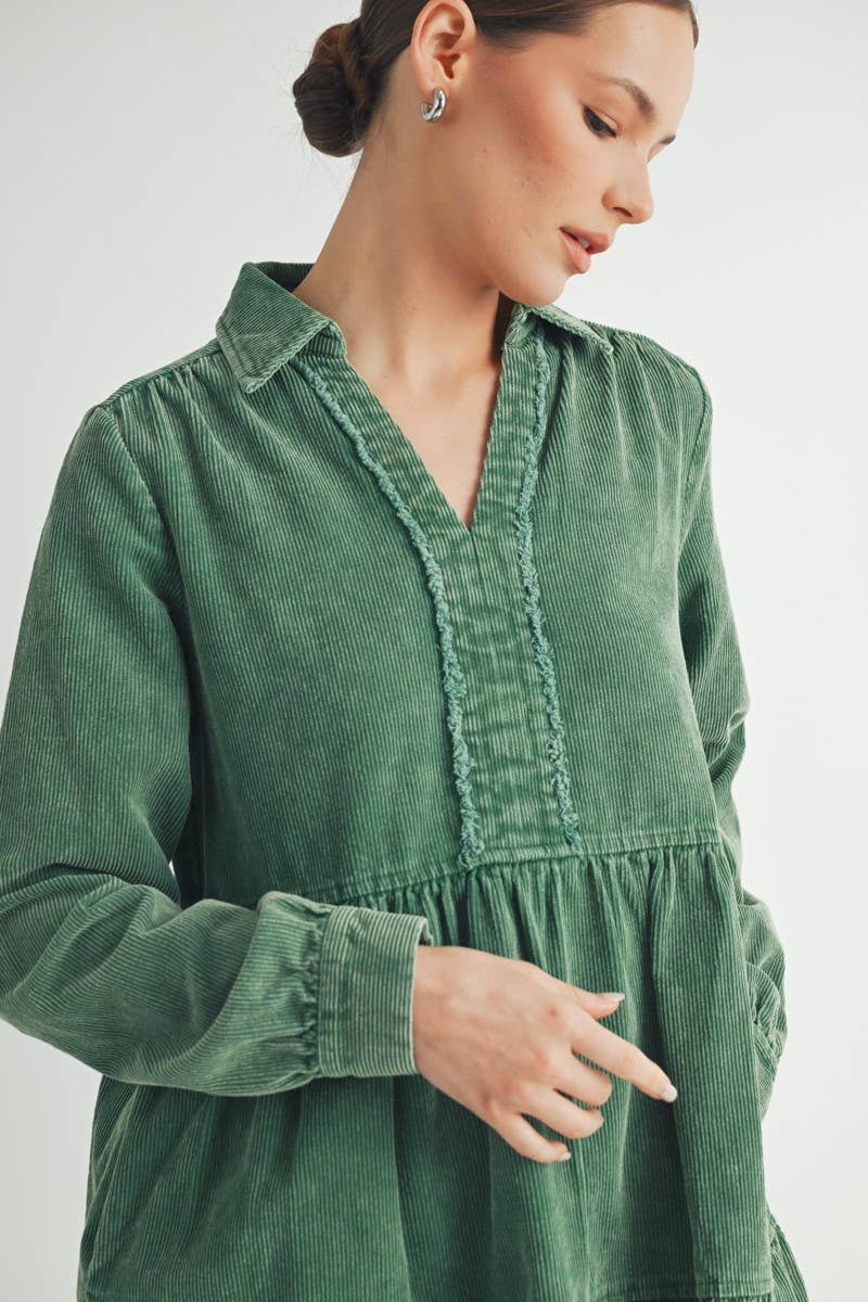 Mineral Wash Corduroy Tiered Dress