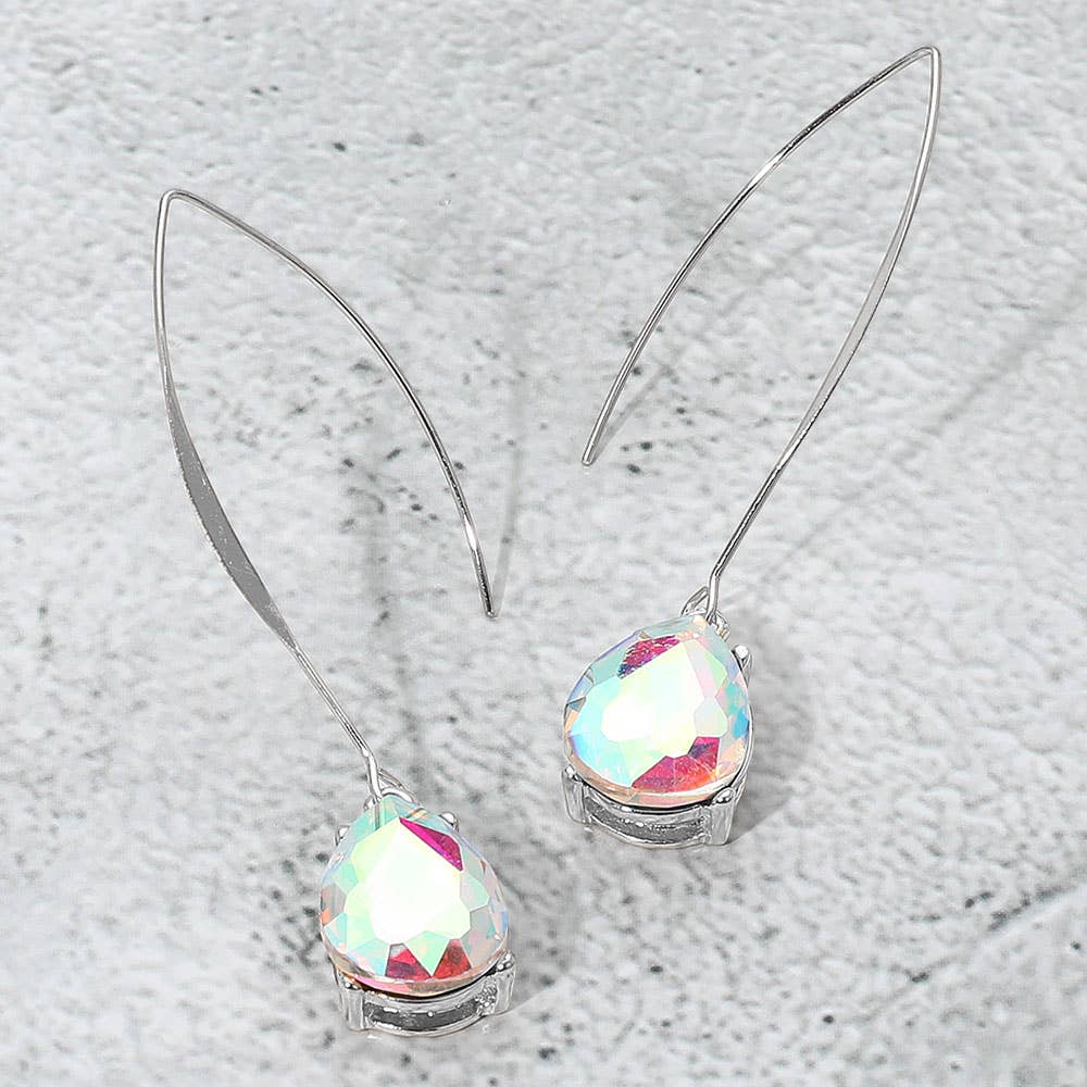 Teardrop Stone Cluster Long Drop Earrings: Red