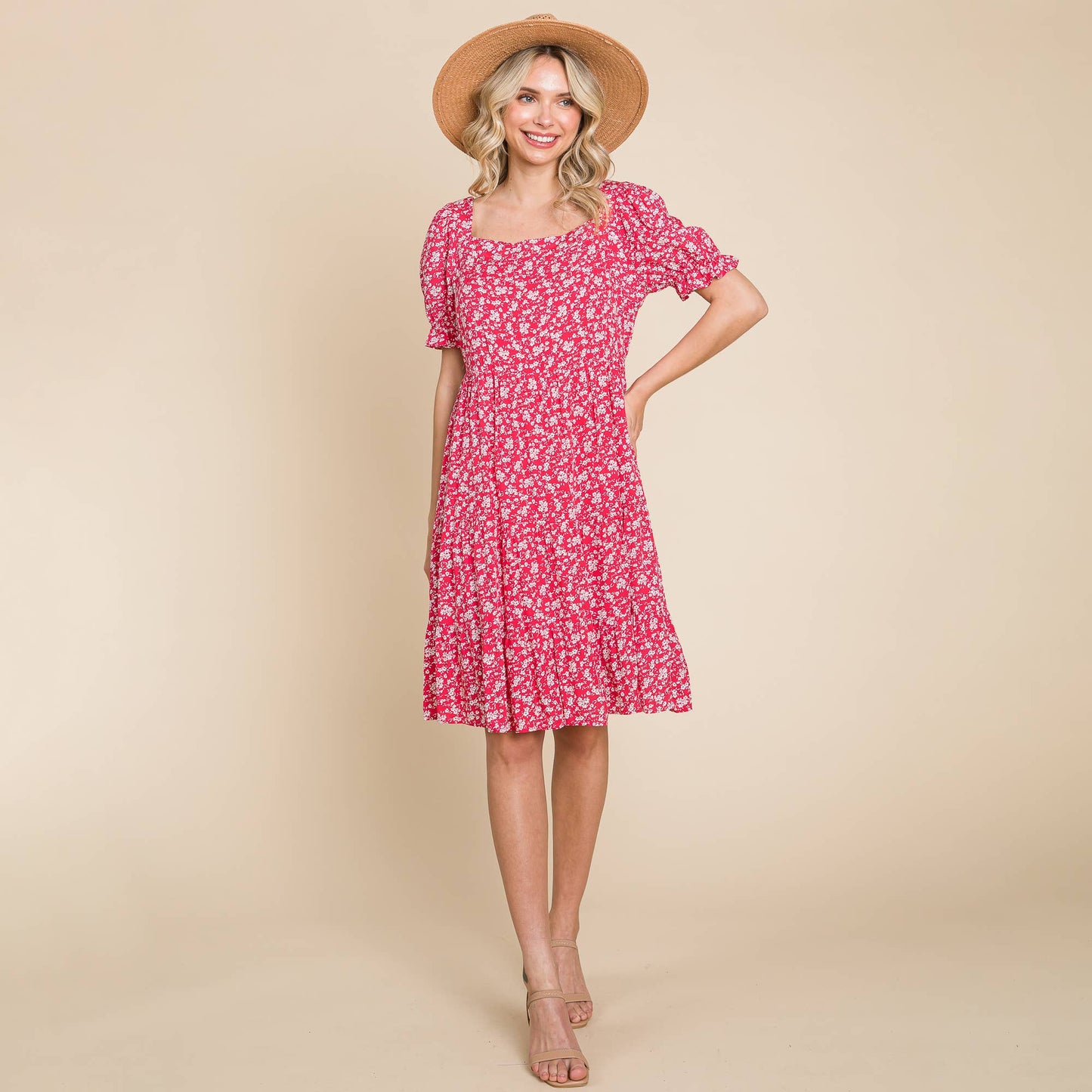Floral Printed Square Neck Layered Dress