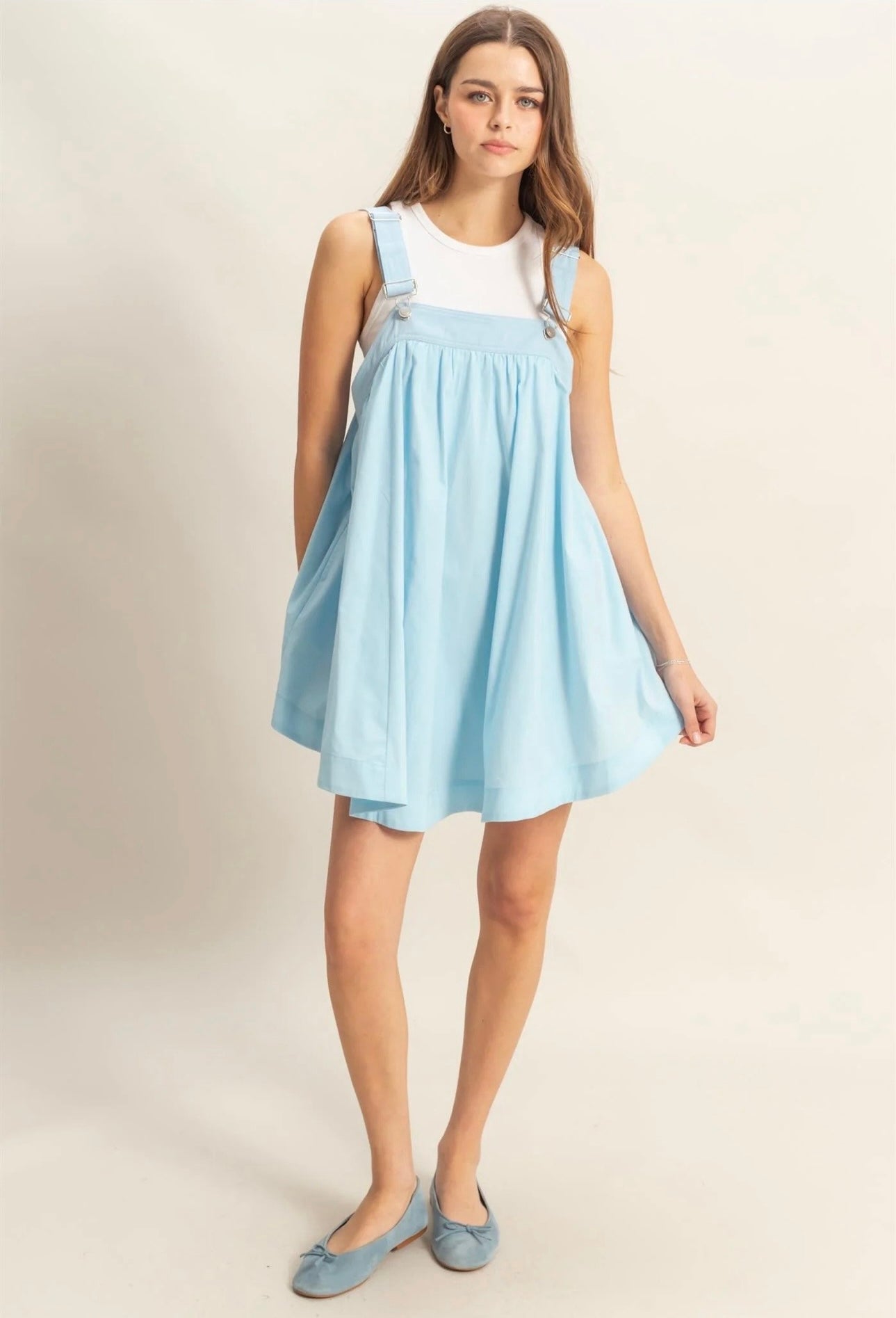 Gathered Detail Flowy Overall Mini Dress