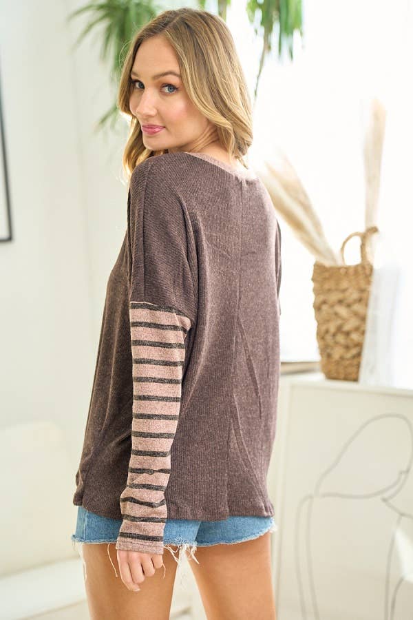 To The Moon Stripe Sleeve Top