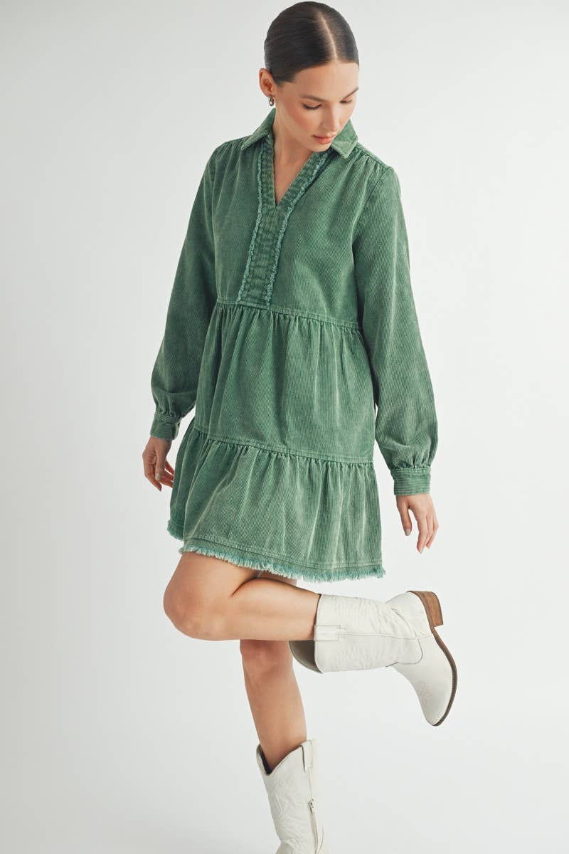 Mineral Wash Corduroy Tiered Dress