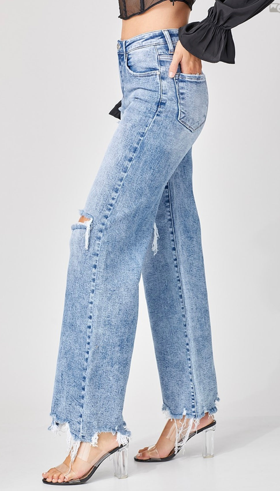 Risen HR Wide Leg Acid Wash Jean