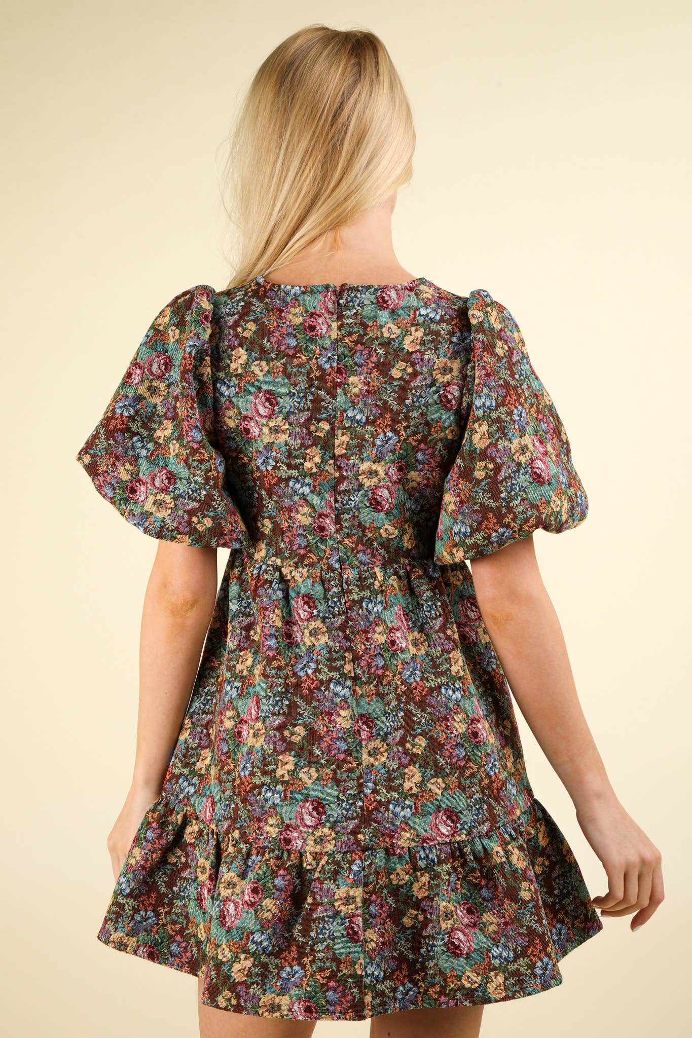 Floral Jacquard Fabric Mini Dress