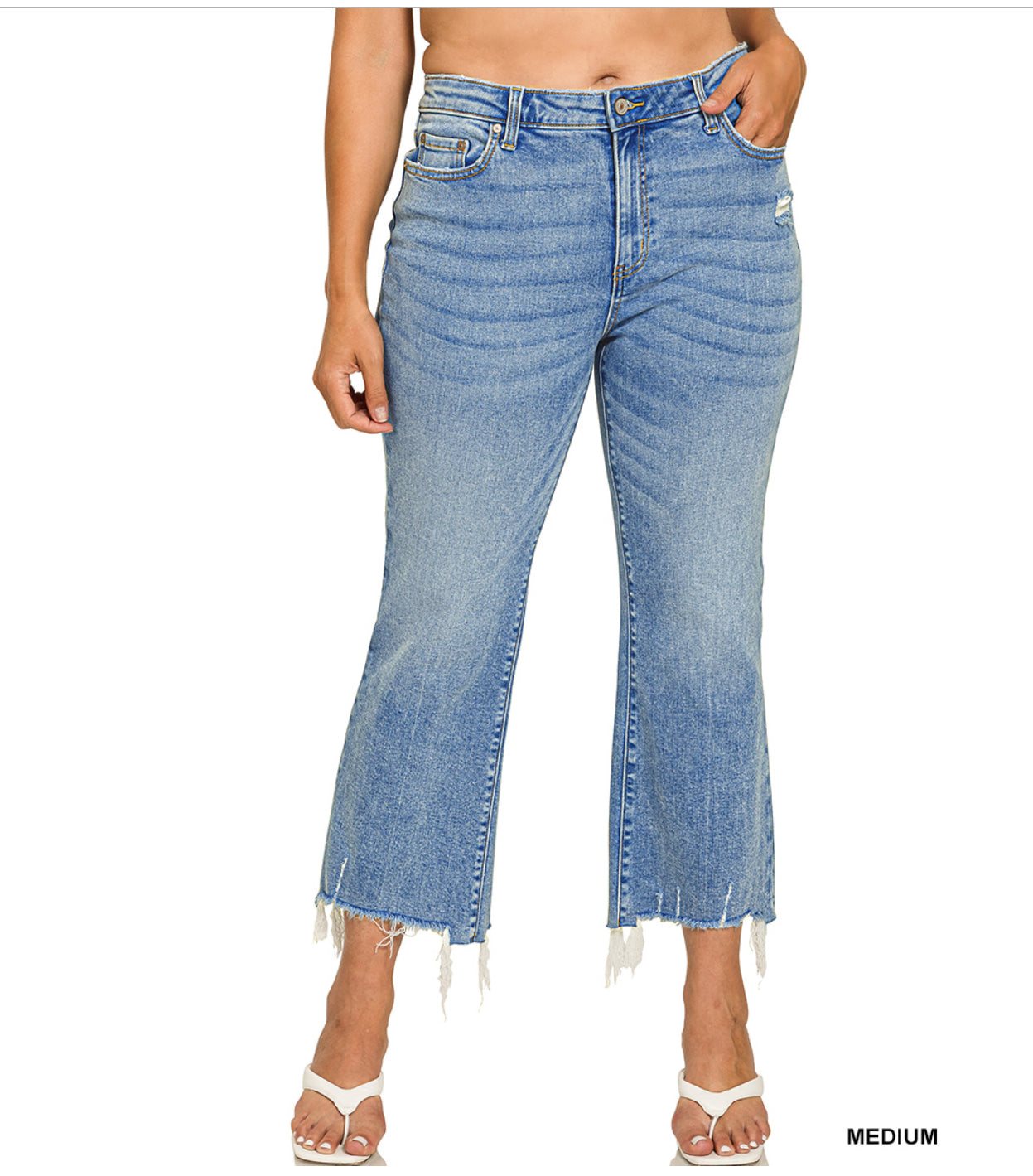 ZENANA PLUS KICK CROP FLARE DENIM JEANS